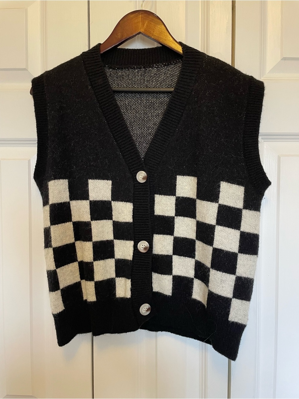 Black & White Checkered Cardigan Vest- Size L